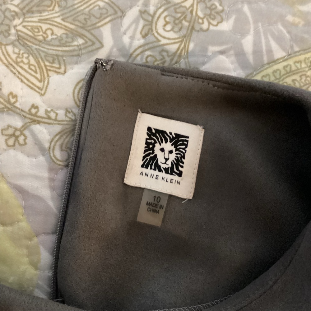 Anne Klein Gray Faux Suede Midi Sheath Dress Crew Neck - Picture 4 of 4